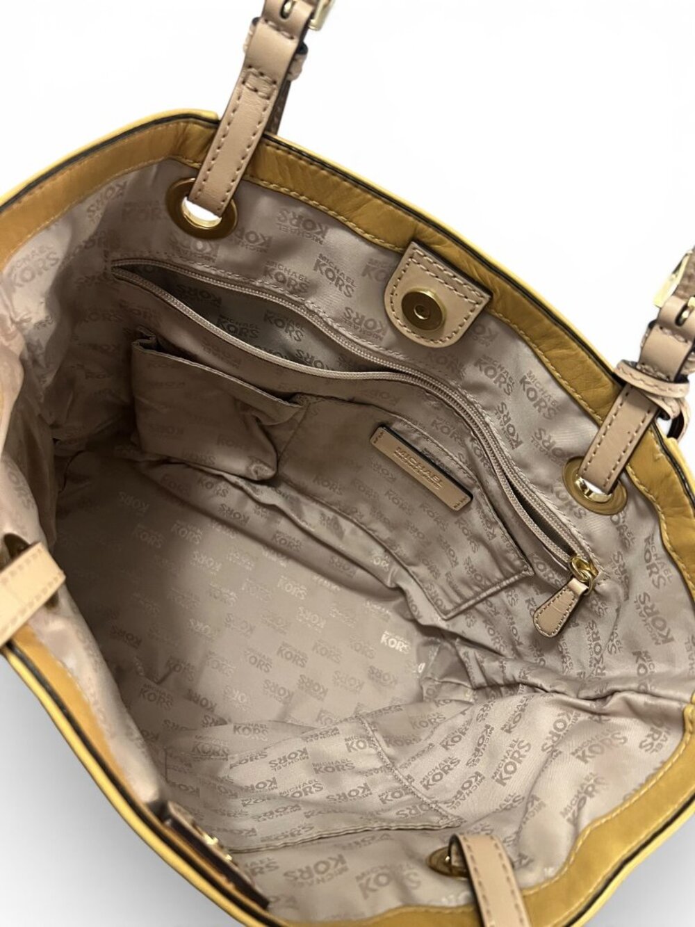 Michael Kors Metallic Gold Tote Shoulder Bag With Adjustable Straps & MK Charm - Picture 6 of 8